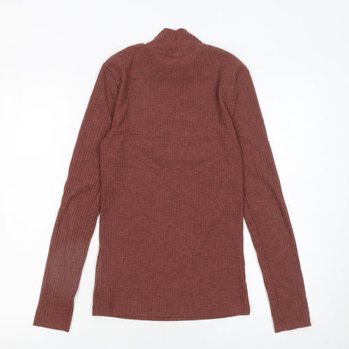 River Island Womens Brown Mock Neck Slim Knit Jumper Size 8