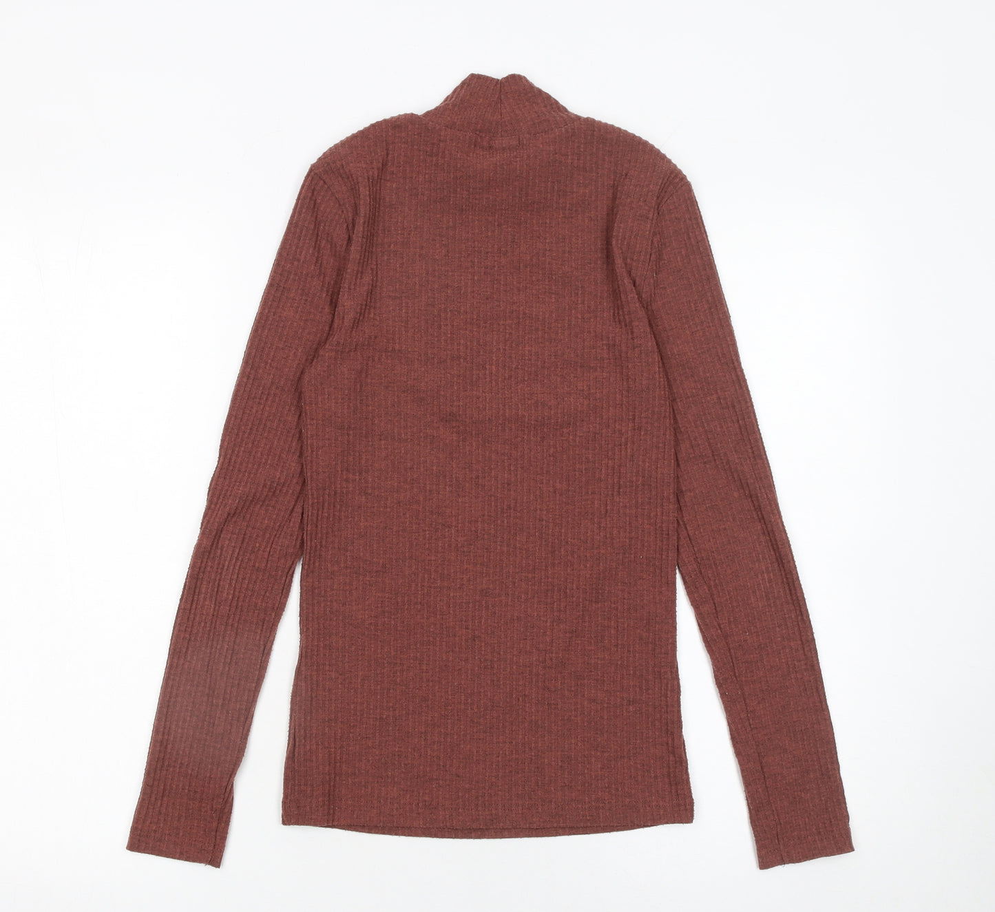 River Island Womens Brown Mock Neck Slim Knit Jumper Size 8