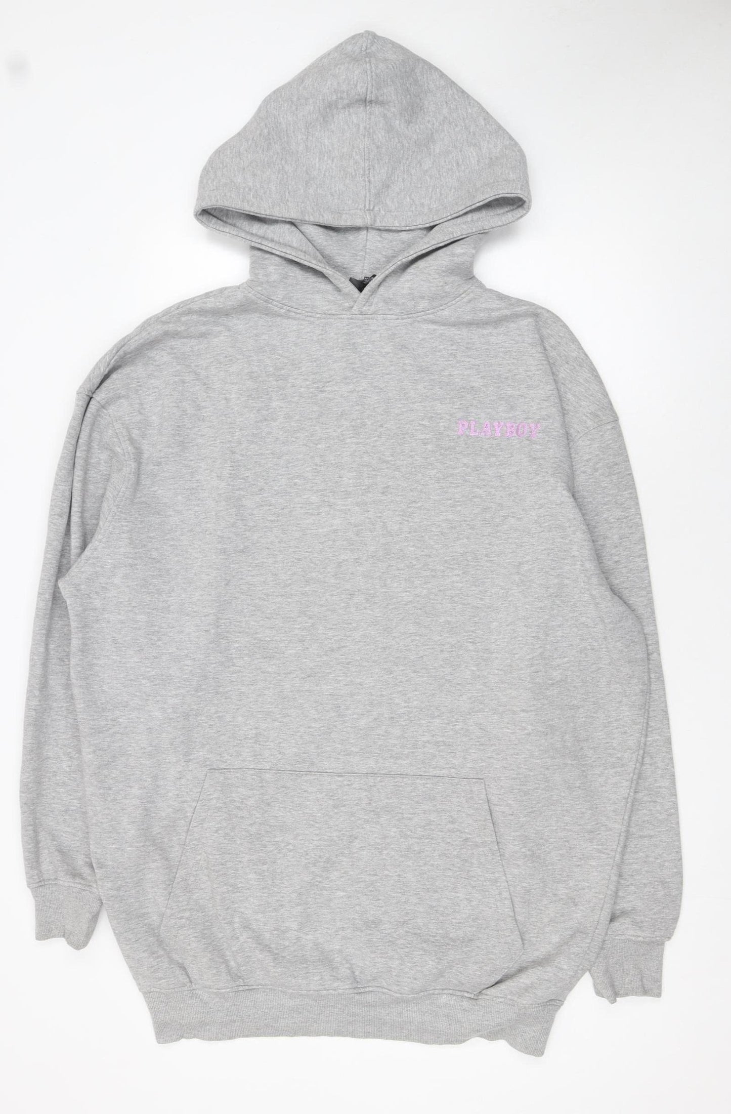 Playboy x Missguided Grey Graphic Pullover Hoodie Womens UK 10