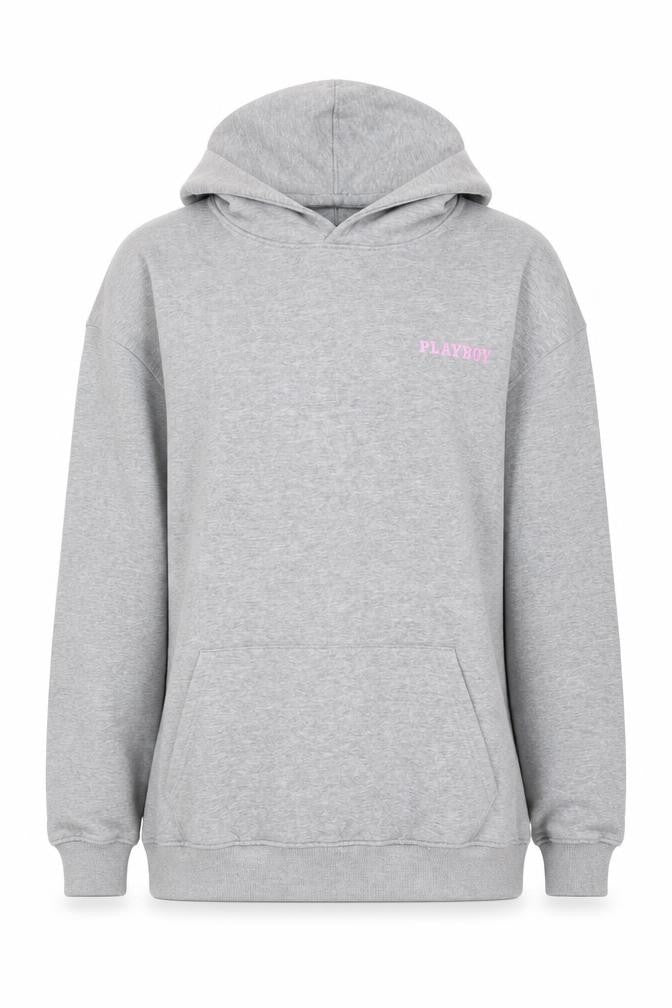 Playboy x Missguided Grey Graphic Pullover Hoodie Womens UK 10