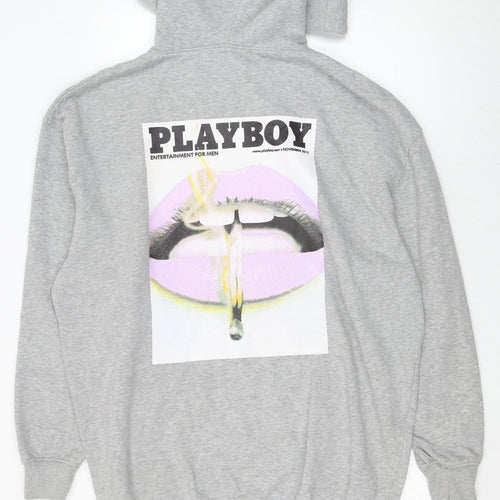 Playboy x Missguided Grey Graphic Pullover Hoodie Womens UK 10