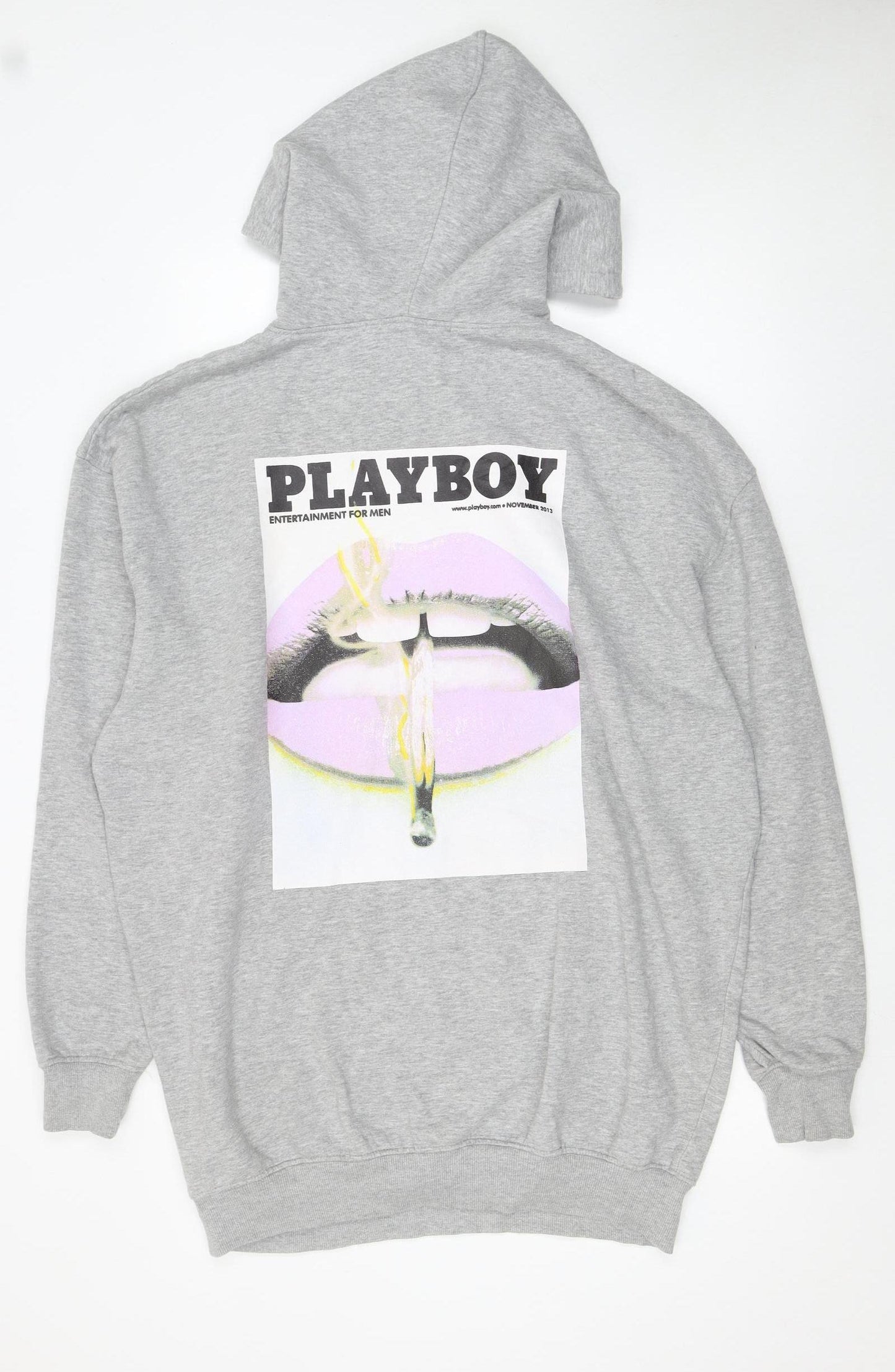 Playboy x Missguided Grey Graphic Pullover Hoodie Womens UK 10