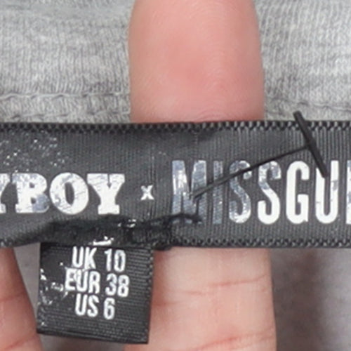 Playboy x Missguided Grey Graphic Pullover Hoodie Womens UK 10
