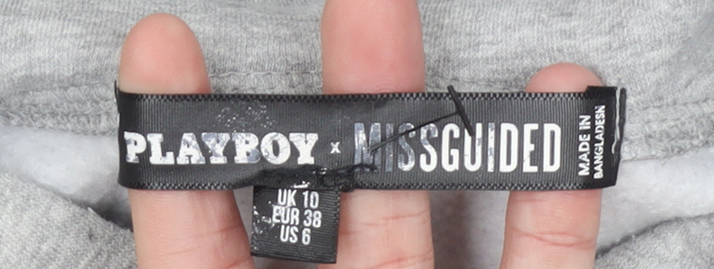 Playboy x Missguided Grey Graphic Pullover Hoodie Womens UK 10