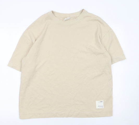 Pull & Bear Men’s Beige Cotton Blend Short Sleeve Crew Neck T-Shirt Size M