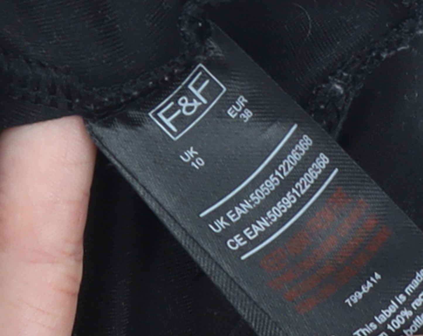 F&F Womens Black Long Sleeve Pullover Sweatshirt UK 10