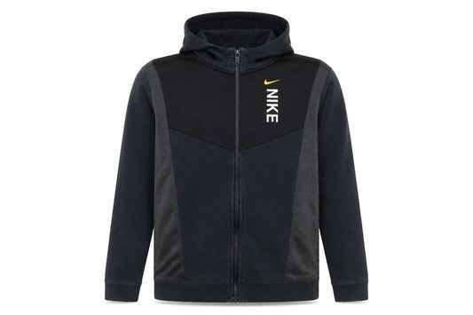Front view of Nike boys’ black xl full zip hoodie colourblock sports jacket