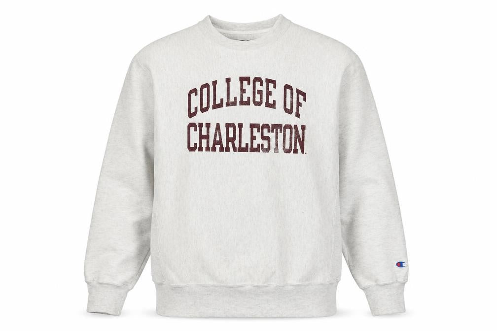 Front view of Champion Men's Grey College of Charleston Pullover Sweatshirt M
