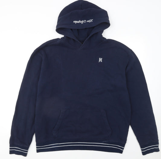 Hollister Men's Blue Pullover Hoodie L Fleece Logo Sweatshirt