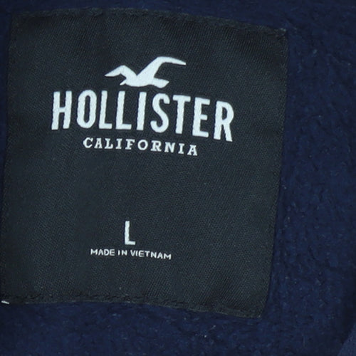 Hollister Men's Blue Pullover Hoodie L Fleece Logo Sweatshirt