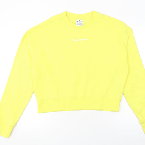 Champion Women Yellow Crew Neck Pullover Sweatshirt Size L Cotton Blend