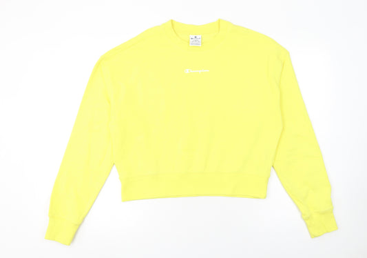 Champion Women Yellow Crew Neck Pullover Sweatshirt Size L Cotton Blend