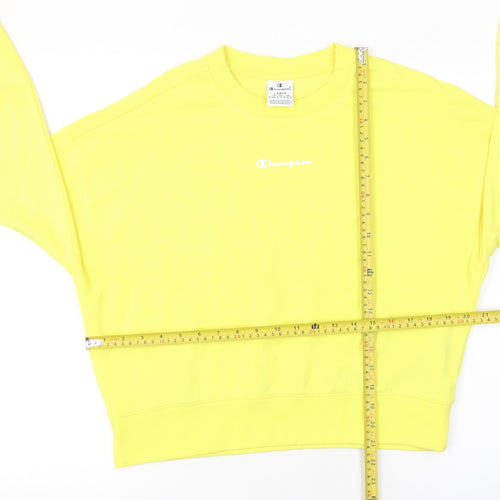 Champion Women Yellow Crew Neck Pullover Sweatshirt Size L Cotton Blend
