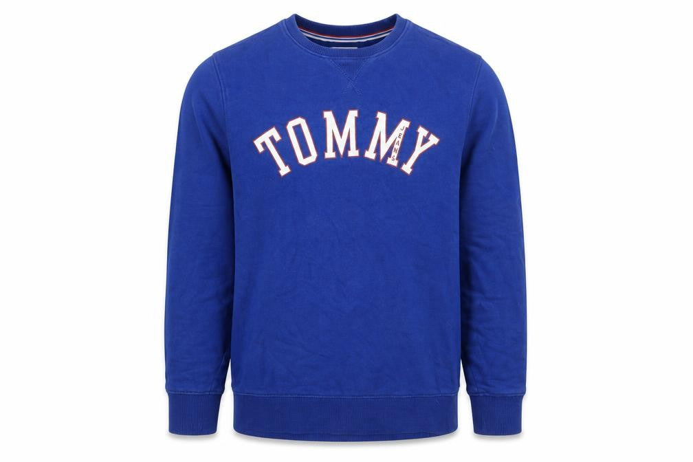 Front view of Tommy Jeans Men's Blue Regular Fit Cotton Crew Neck Sweatshirt M