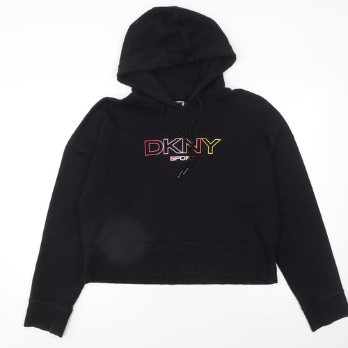 DKNY Sport Women's Black Cropped Hoodie Size L Cotton Blend