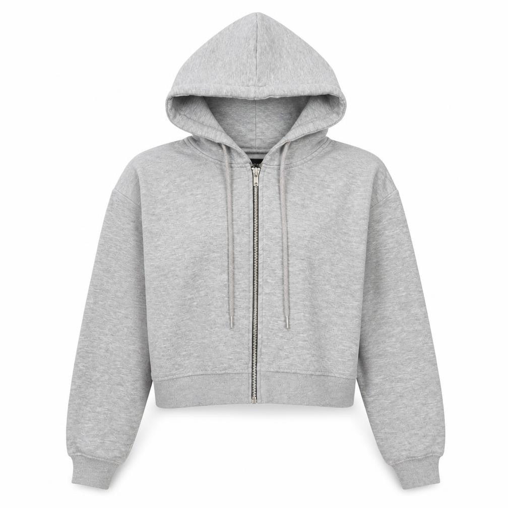 Front view of PRETTYLITTLETHING Women Grey Full Zip Hoodie Small