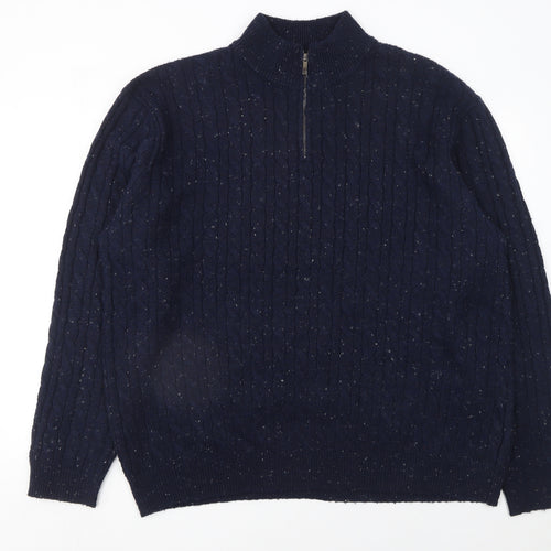 Tu Men’s Blue 3XL Cable Knit 1/2 Zip Jumper High Neck Pullover