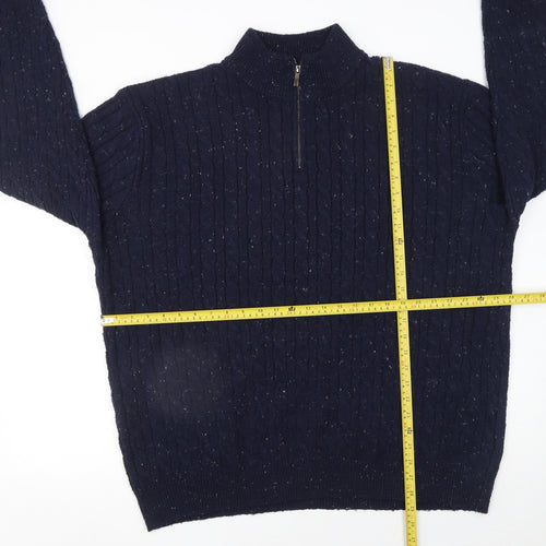 Tu Men’s Blue 3XL Cable Knit 1/2 Zip Jumper High Neck Pullover