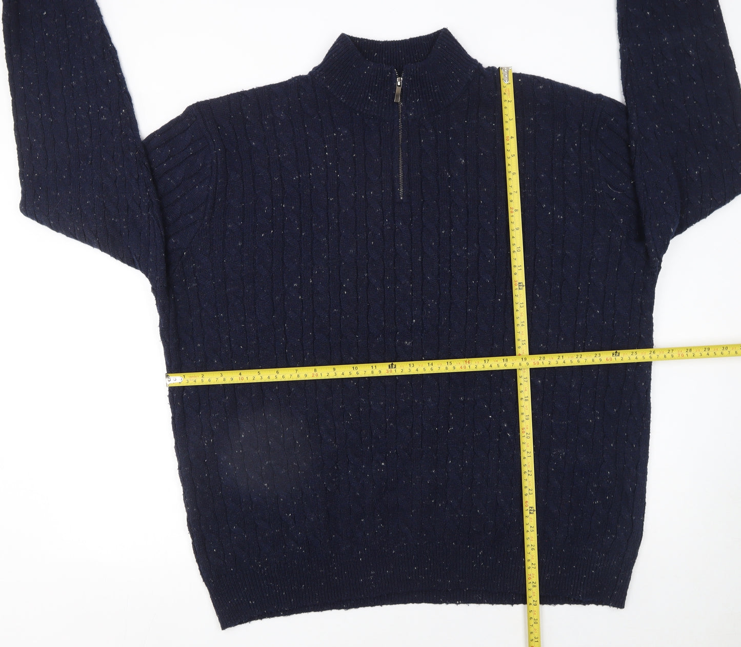 Tu Men’s Blue 3XL Cable Knit 1/2 Zip Jumper High Neck Pullover