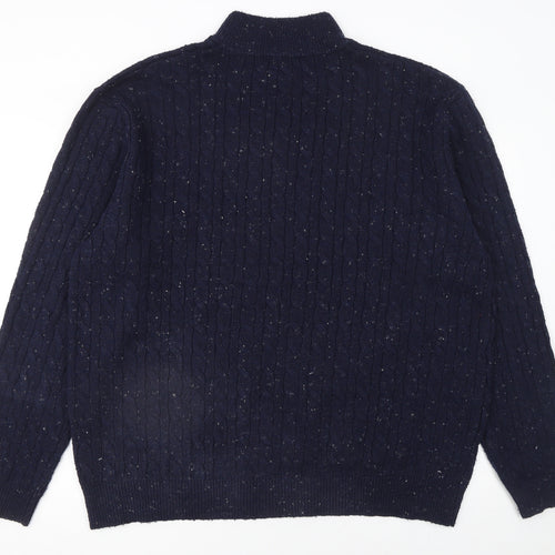 Tu Men’s Blue 3XL Cable Knit 1/2 Zip Jumper High Neck Pullover