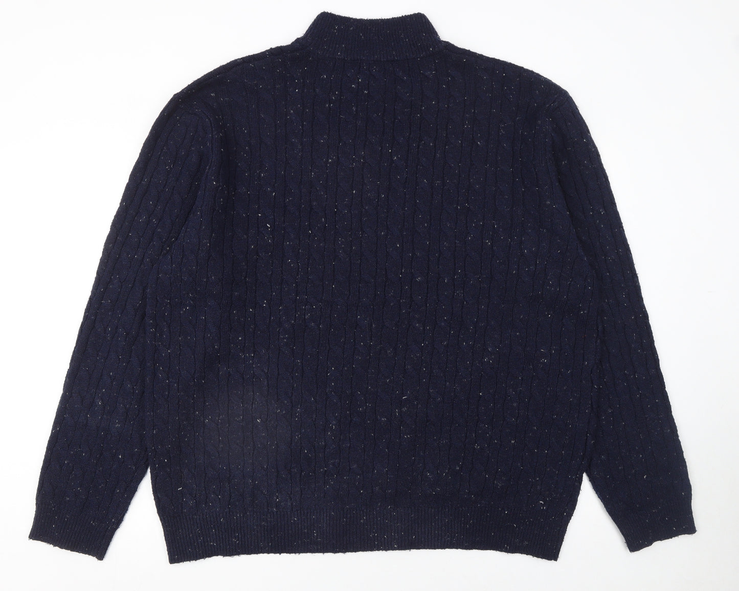 Tu Men’s Blue 3XL Cable Knit 1/2 Zip Jumper High Neck Pullover