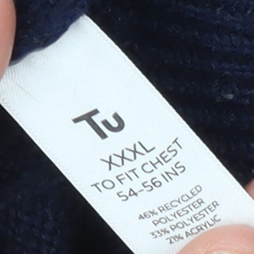 Tu Men’s Blue 3XL Cable Knit 1/2 Zip Jumper High Neck Pullover