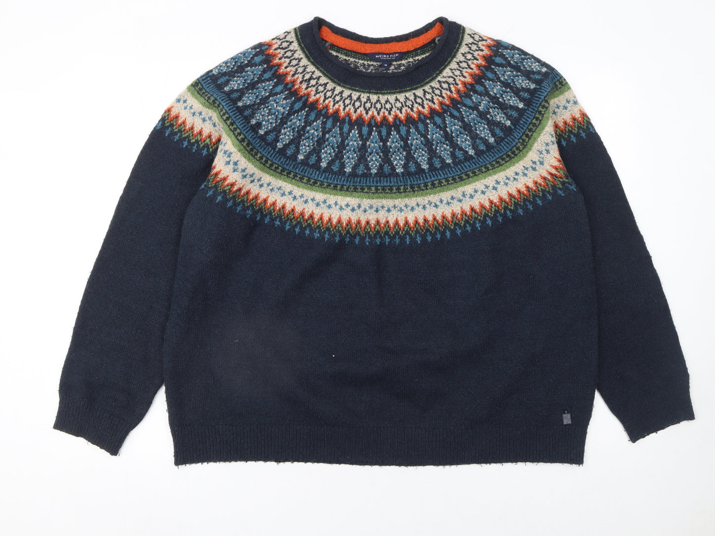 Weird Fish Women Blue Fair Isle Knit Jumper Size 18 Pullover