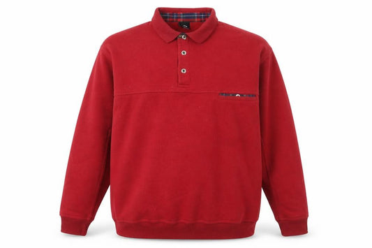 Front view of C&A Men's Red XL Long Sleeve Collared Polo Sweatshirt
