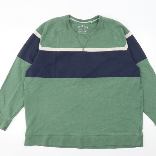 FatFace Men's Green & Navy Stripe Crew Neck Sweatshirt XXL Cotton Blend