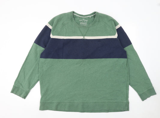 FatFace Men's Green & Navy Stripe Crew Neck Sweatshirt XXL Cotton Blend