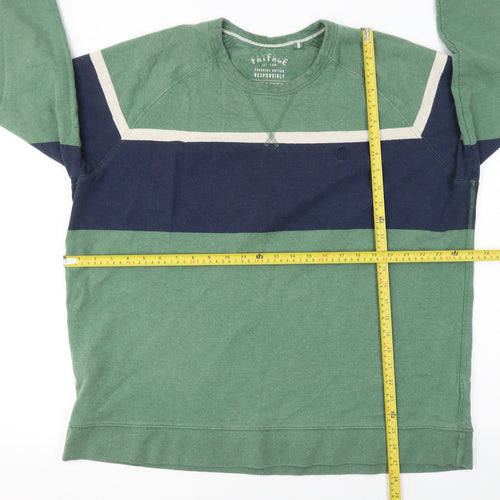 FatFace Men's Green & Navy Stripe Crew Neck Sweatshirt XXL Cotton Blend