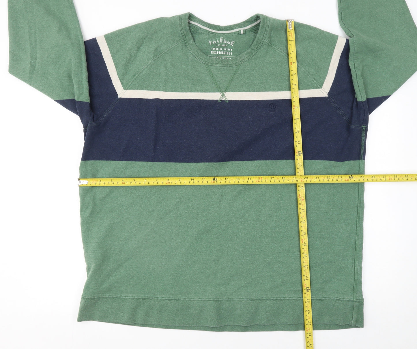 FatFace Men's Green & Navy Stripe Crew Neck Sweatshirt XXL Cotton Blend
