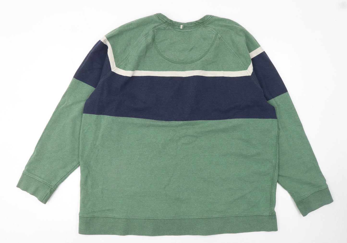 FatFace Men's Green & Navy Stripe Crew Neck Sweatshirt XXL Cotton Blend
