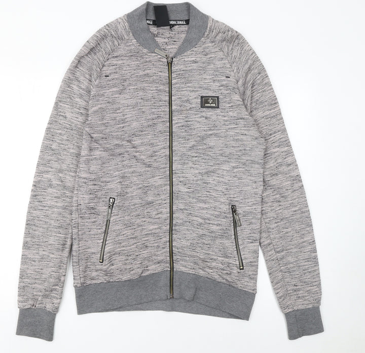 Criminal Damage Men's Grey Full Zip Sweatshirt Size M