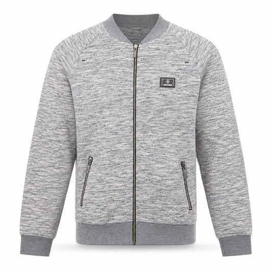 Front view of Criminal Damage Men's Grey Full Zip Sweatshirt, size M