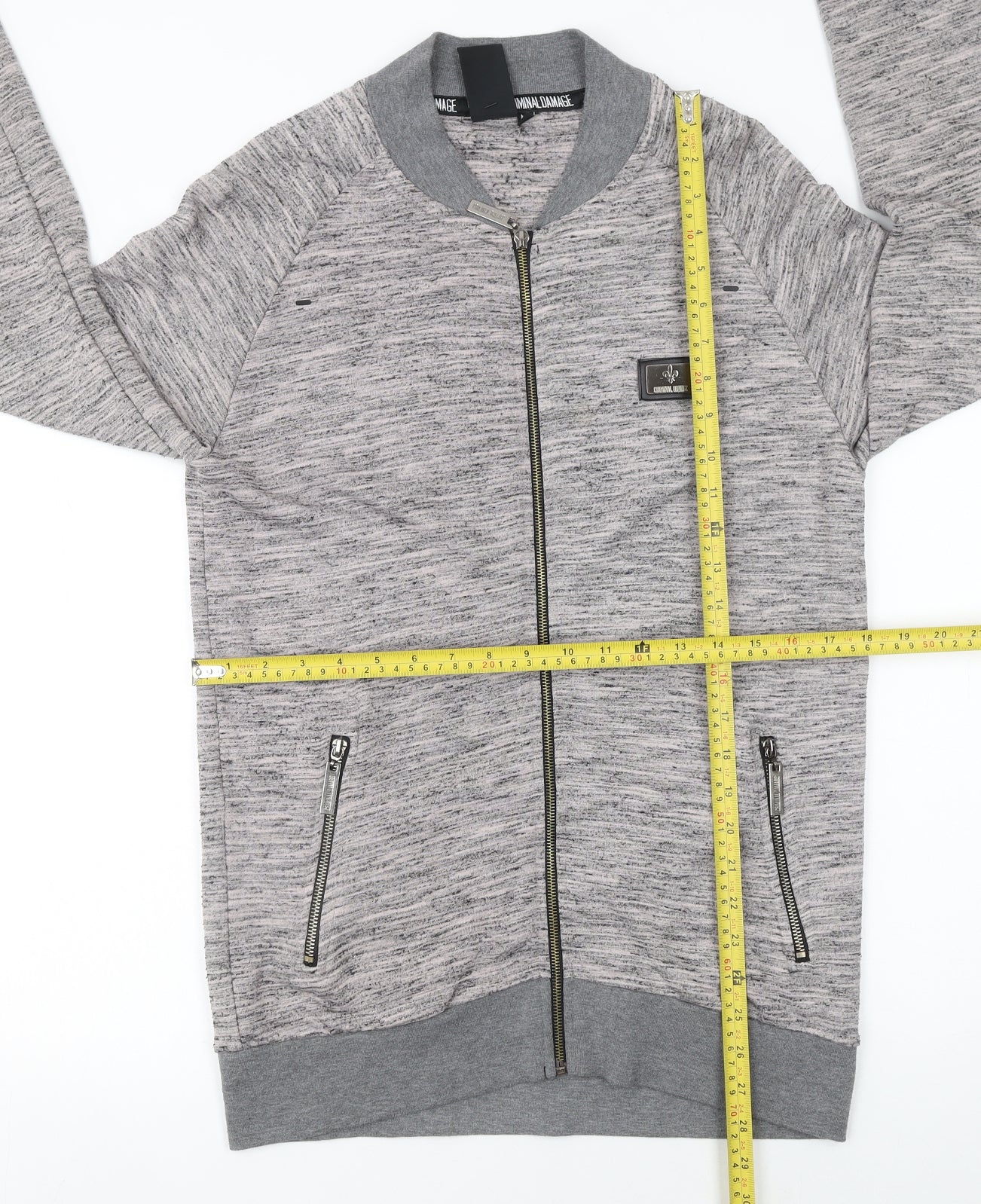 Criminal Damage Men's Grey Full Zip Sweatshirt Size M