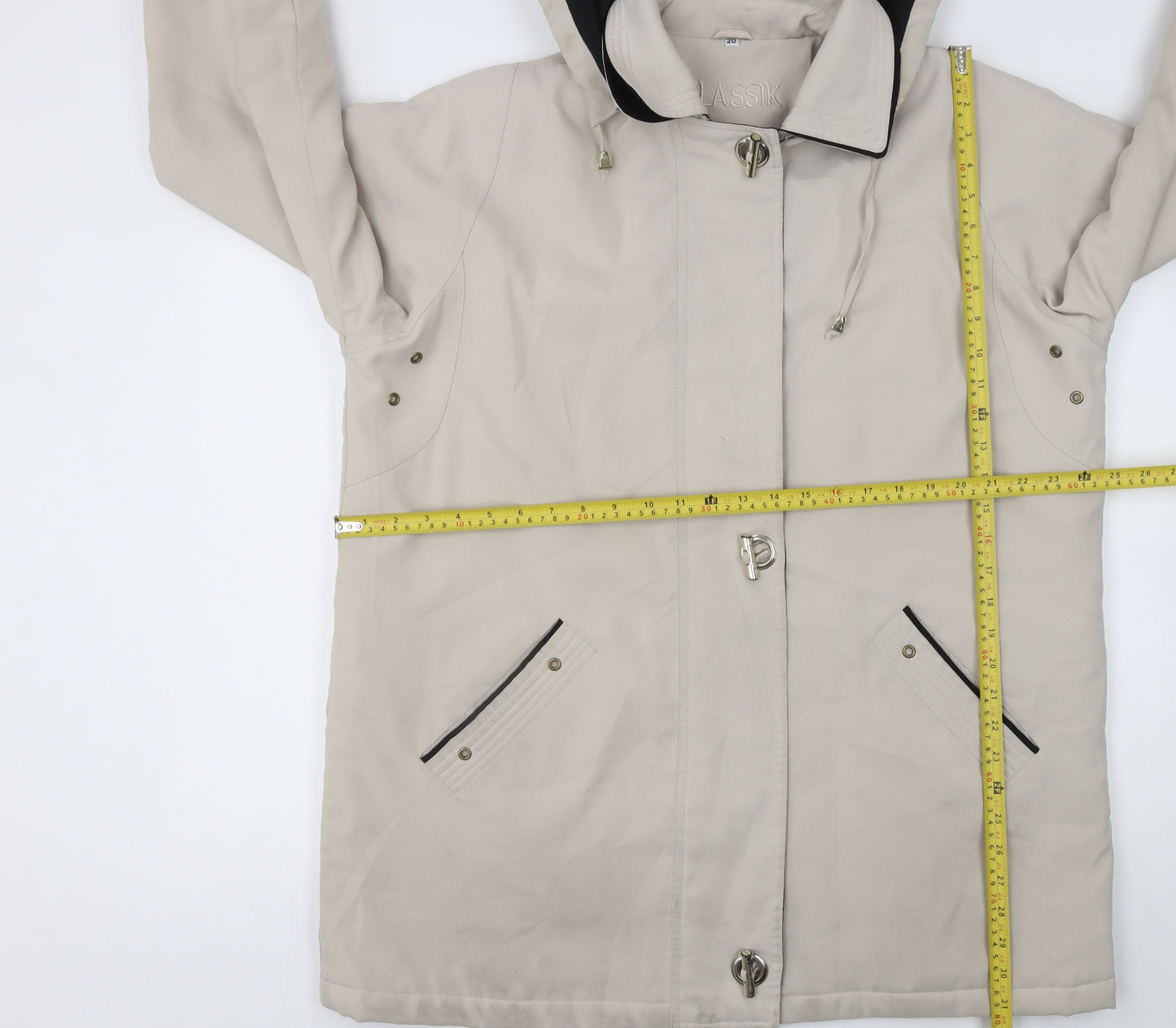 Klassik Womens Beige Hooded Parka Coat Size 20 with Zip & Toggle Fastening