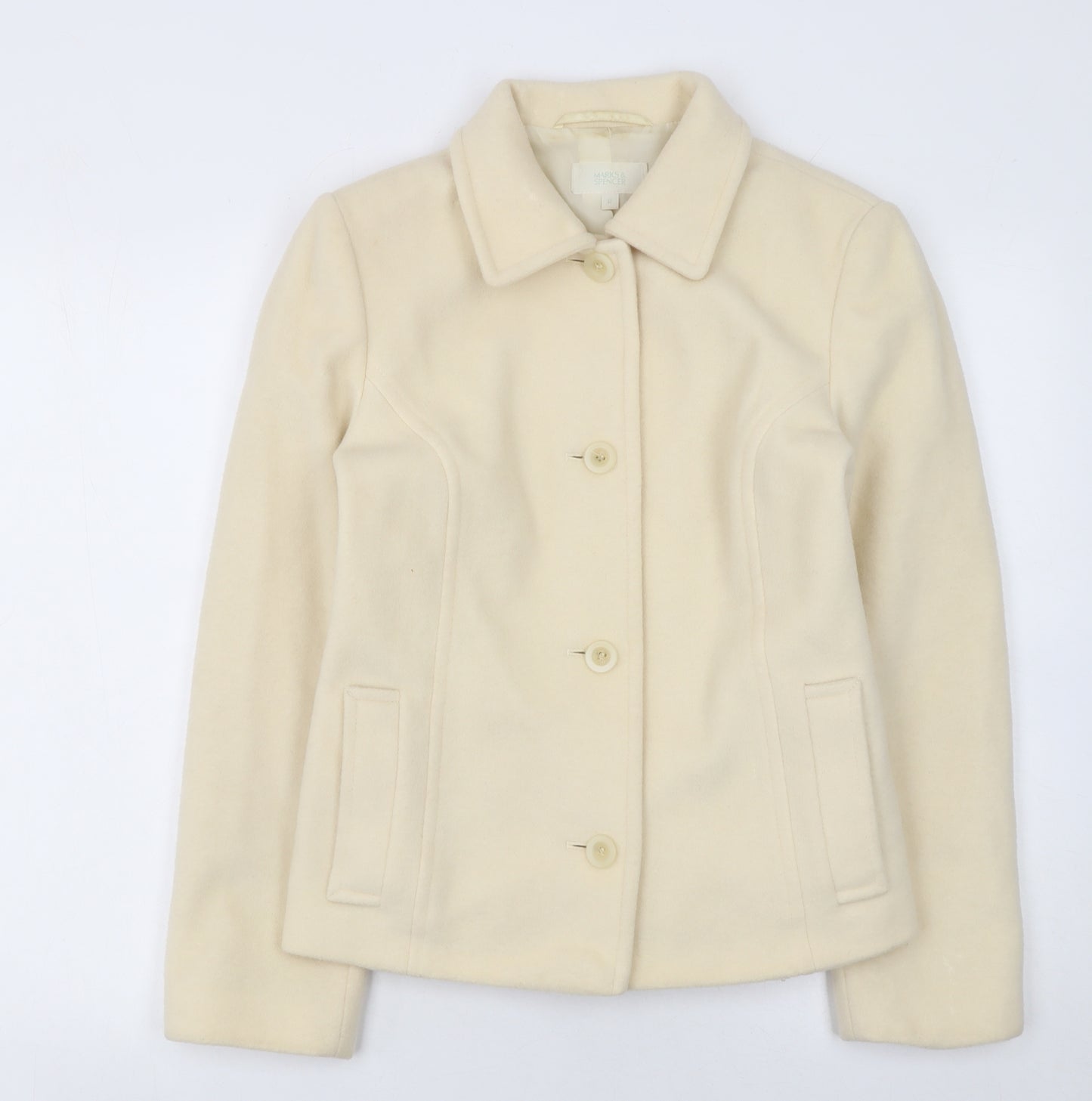 Marks and Spencer Women Ivory Wool Coat UK 12 Classic Short Overcoat