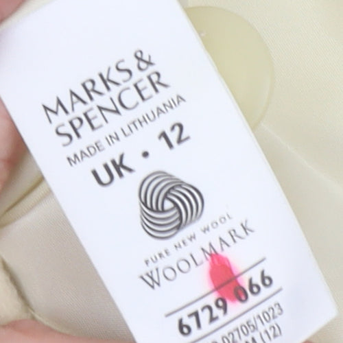 Marks and Spencer Women Ivory Wool Coat UK 12 Classic Short Overcoat