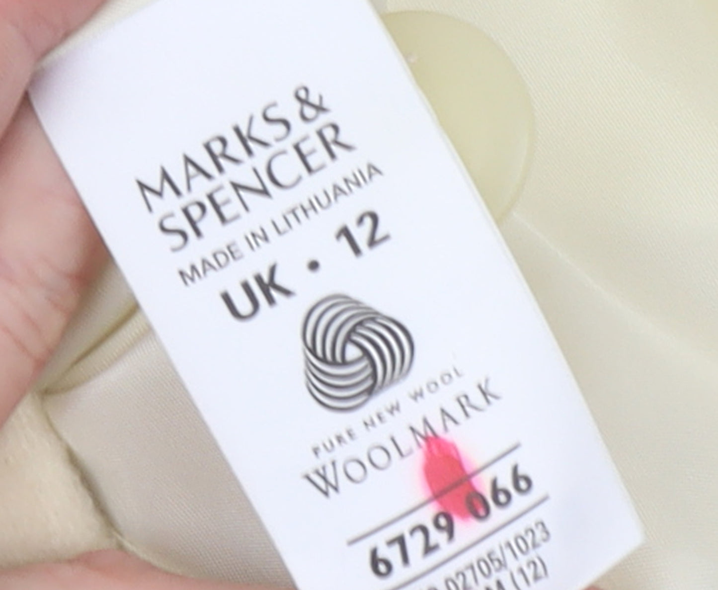 Marks and Spencer Women Ivory Wool Coat UK 12 Classic Short Overcoat