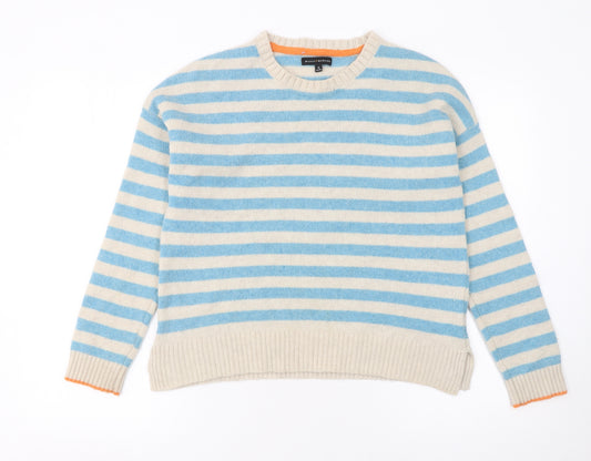 Mercer & Madison Women Blue Striped Wool Blend Crew Neck Jumper Size 12