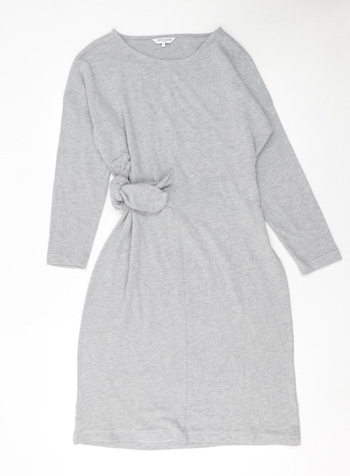 Great Plains Women Grey Knit Shift Dress Size L Long Sleeve Casual