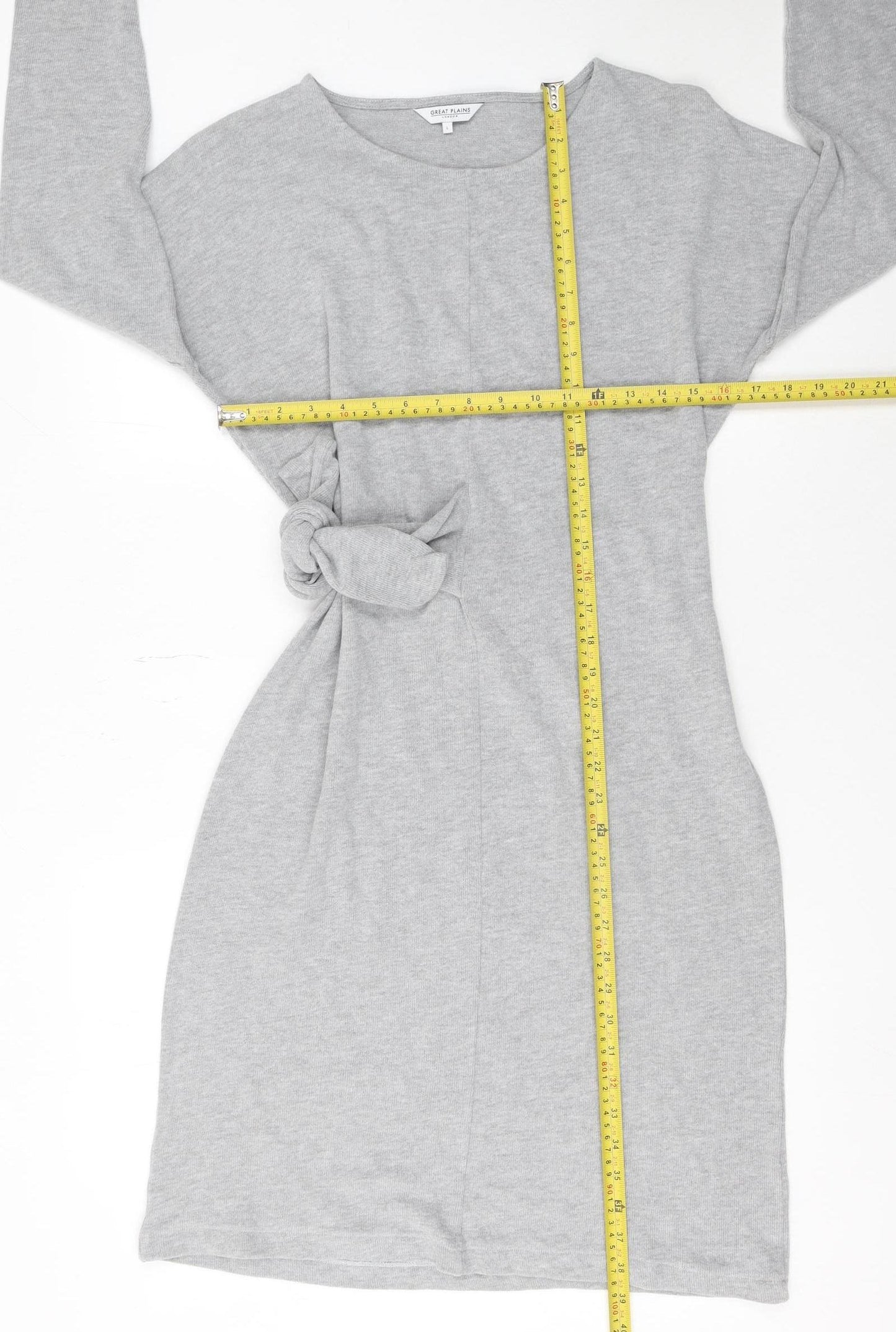 Great Plains Women Grey Knit Shift Dress Size L Long Sleeve Casual