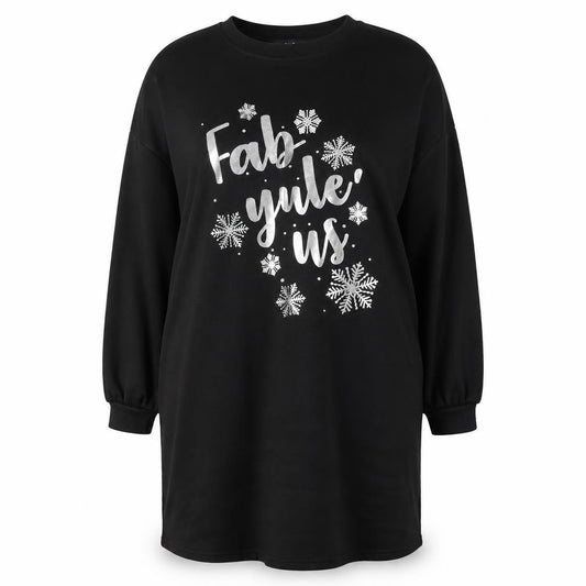 Front view of Studio Women’s Black 16-18 Plus Size Christmas T-Shirt Dress