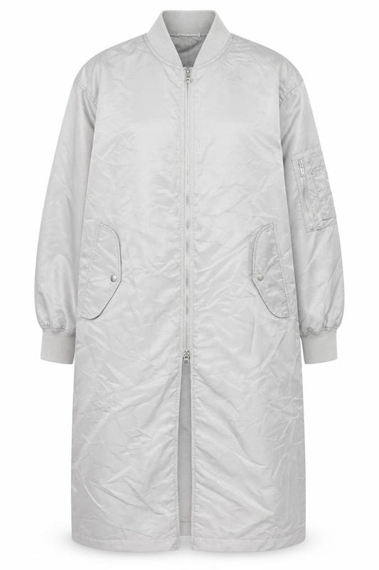 Front view of French Connection Women Grey Long Bomber Coat XS Full Zip Lined