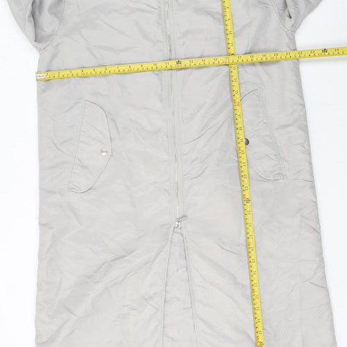 French Connection Women Grey Long Bomber Coat XS Full Zip Lined