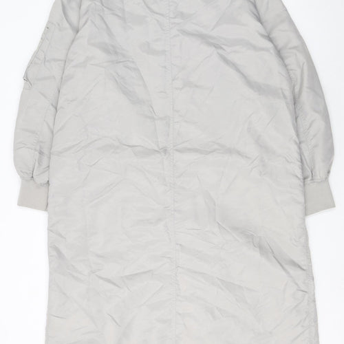French Connection Women Grey Long Bomber Coat XS Full Zip Lined