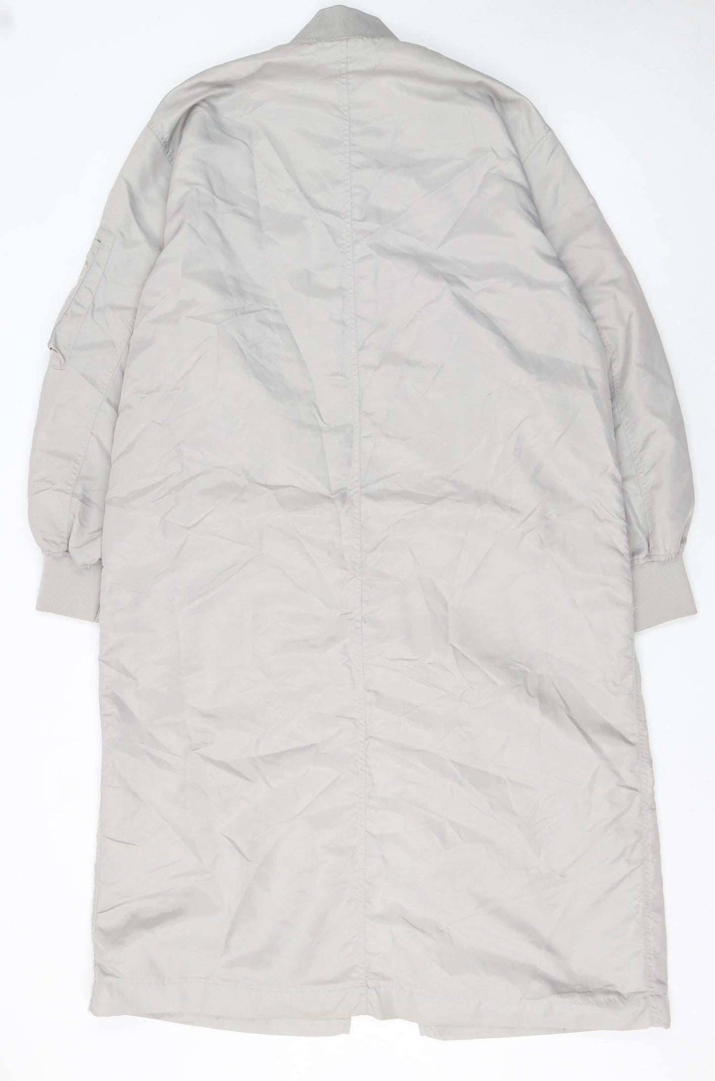 French Connection Women Grey Long Bomber Coat XS Full Zip Lined