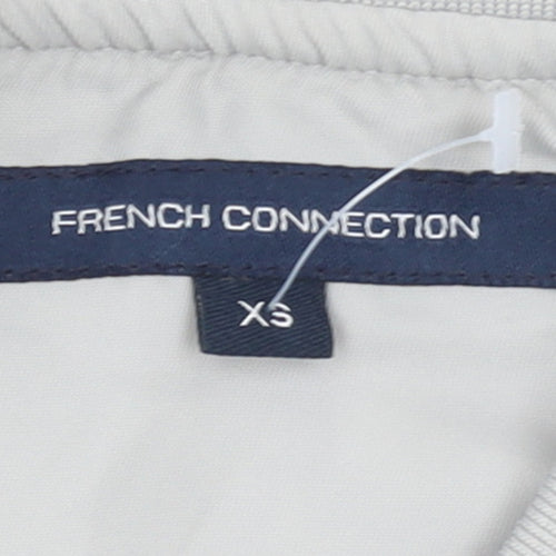 French Connection Women Grey Long Bomber Coat XS Full Zip Lined