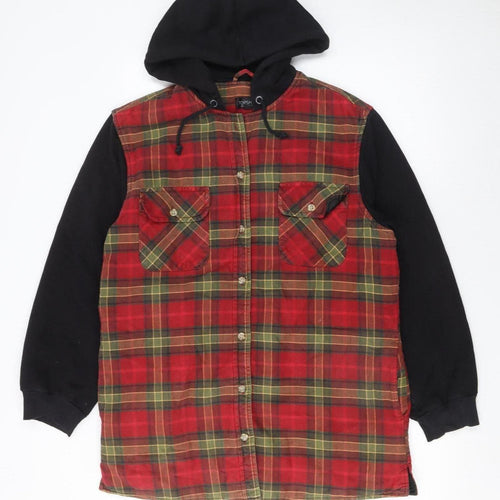 Topshop Women's Red Check Hooded Flannel Jacket Size 8